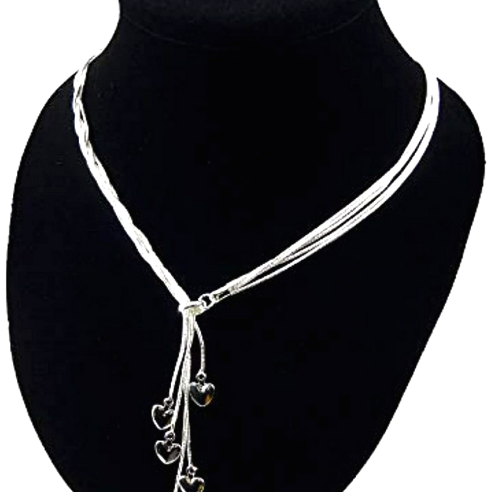 Sterling Silver Five Chain w hearts Necklace Set